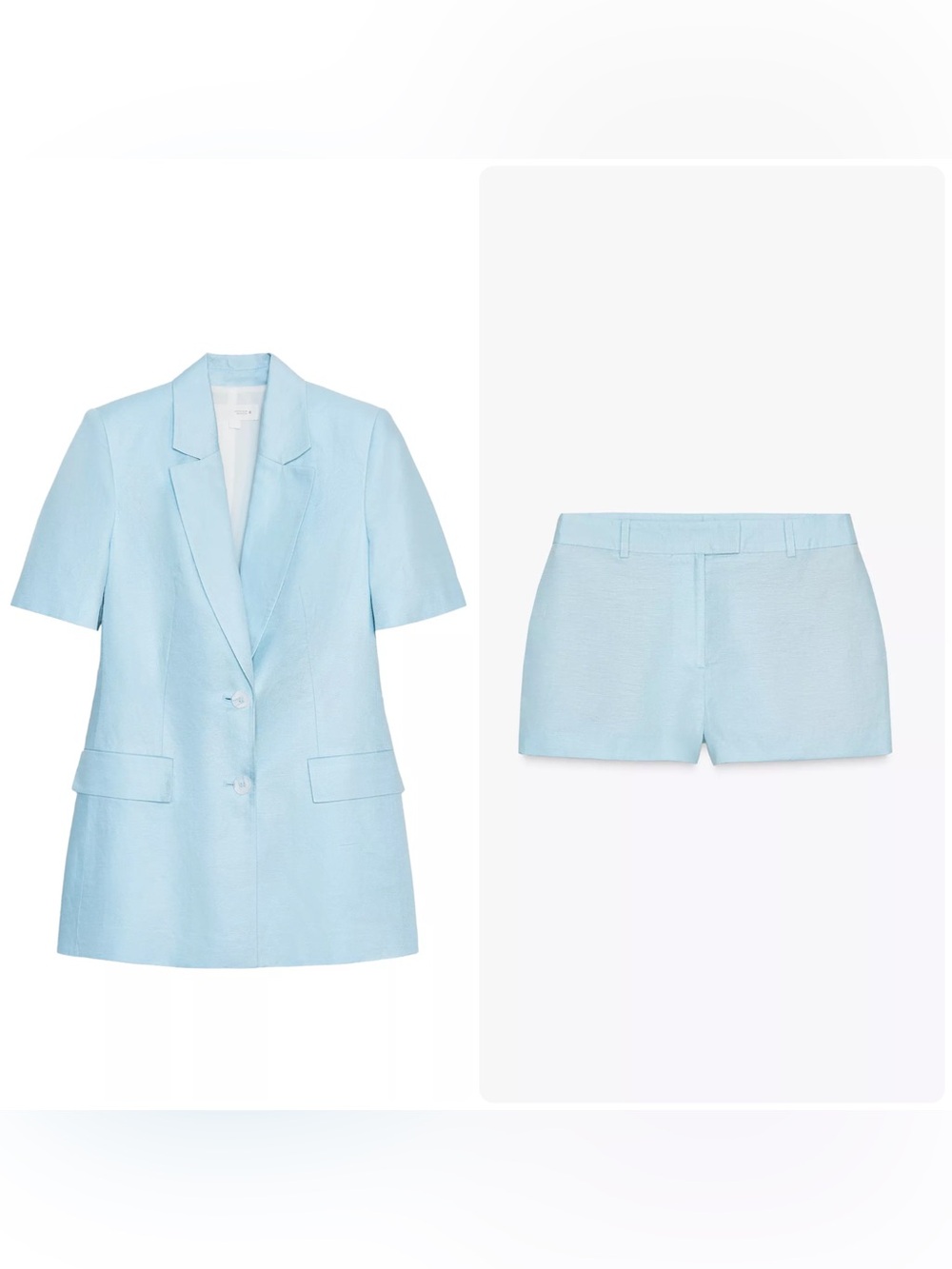 Zara Light Blue Short Sleeve Blazer & Matching Shorts Set short Xs - jacket S